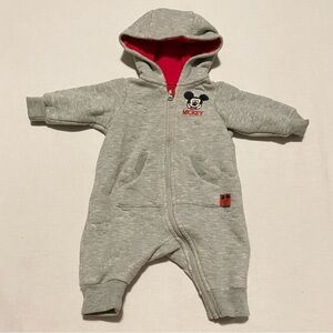 Disney Mickey Mouse Hooded Baby Onesie 0-3 Months One Piece